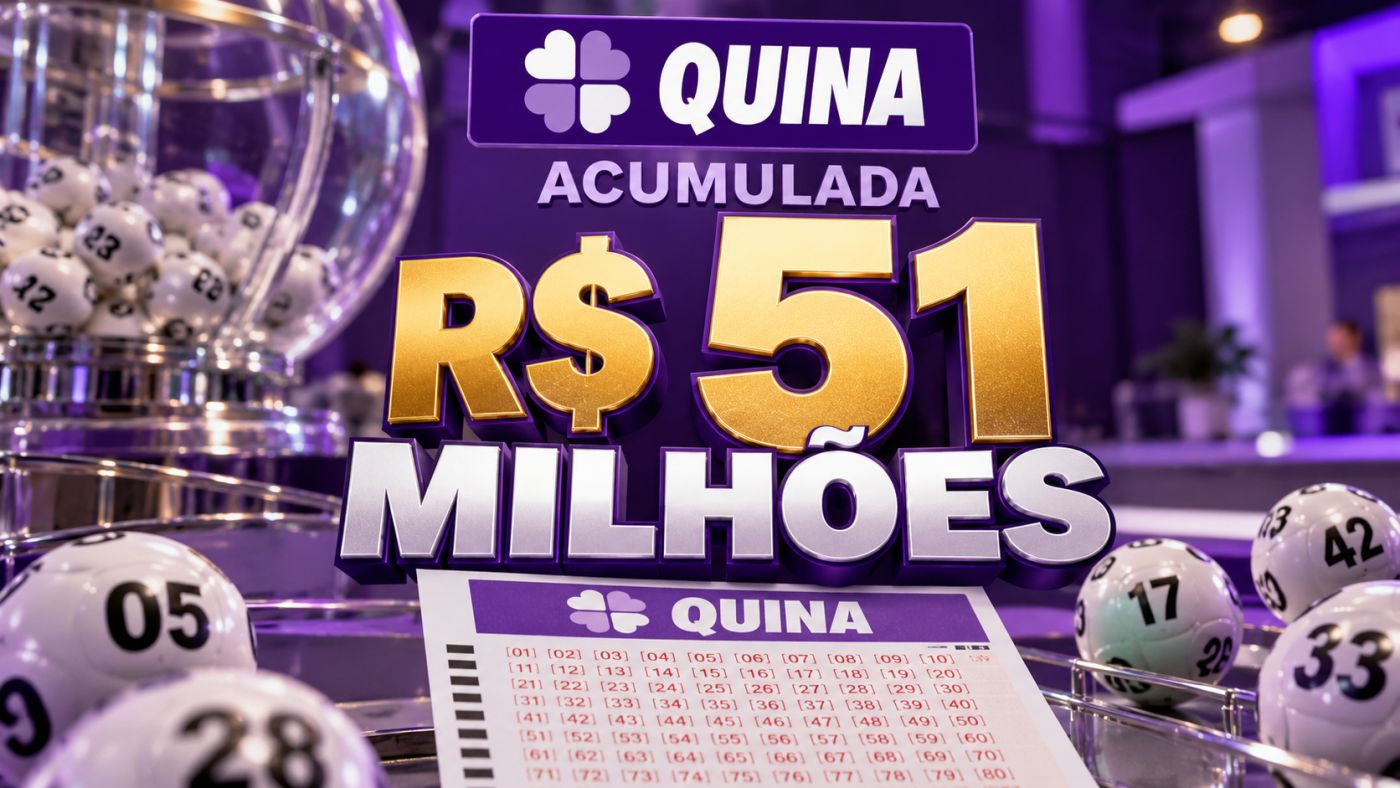 Quina acumulou no concurso 7145 e o próximo sorteio, nesta segunda-feira (19), tem prêmio estimado em R$ 51 milhões.