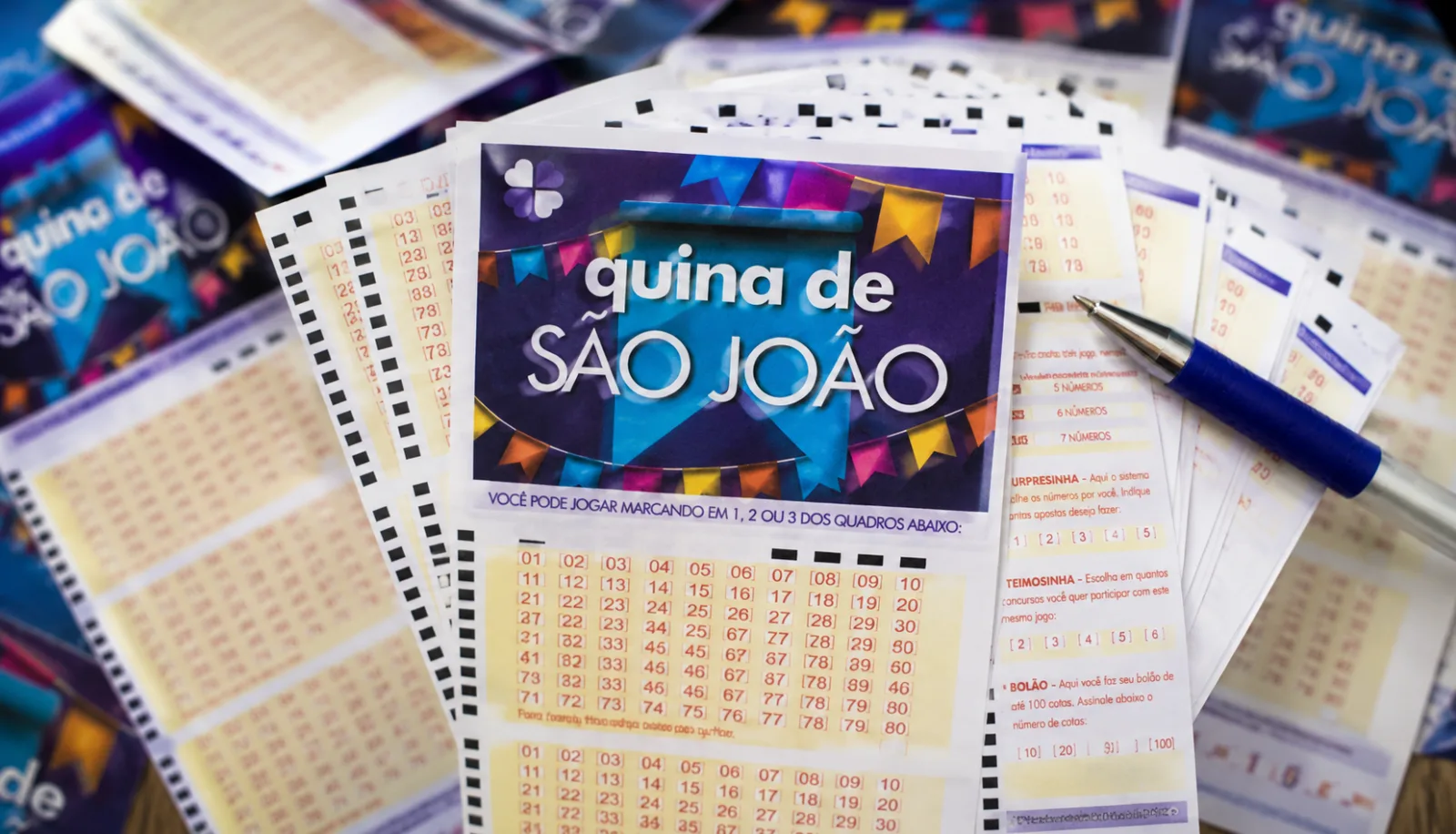Volantes da Quina de São João; concurso 7051 teve nove apostas vencedoras — Foto: Reprodução/Agência Brasil