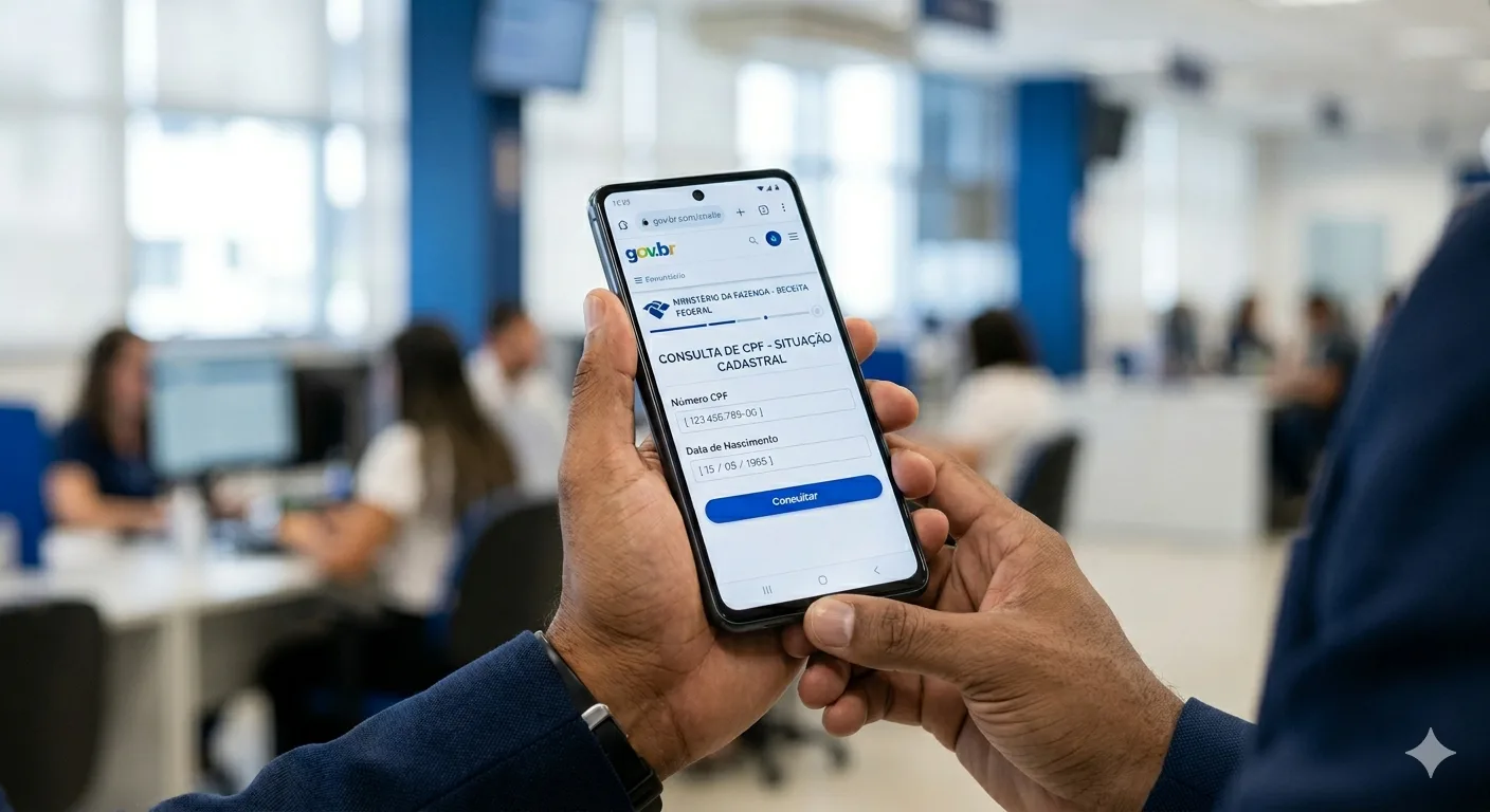 Usuário realiza consulta de lote de restituição do Imposto de Renda na tela do celular por meio do site da Receita Federal.