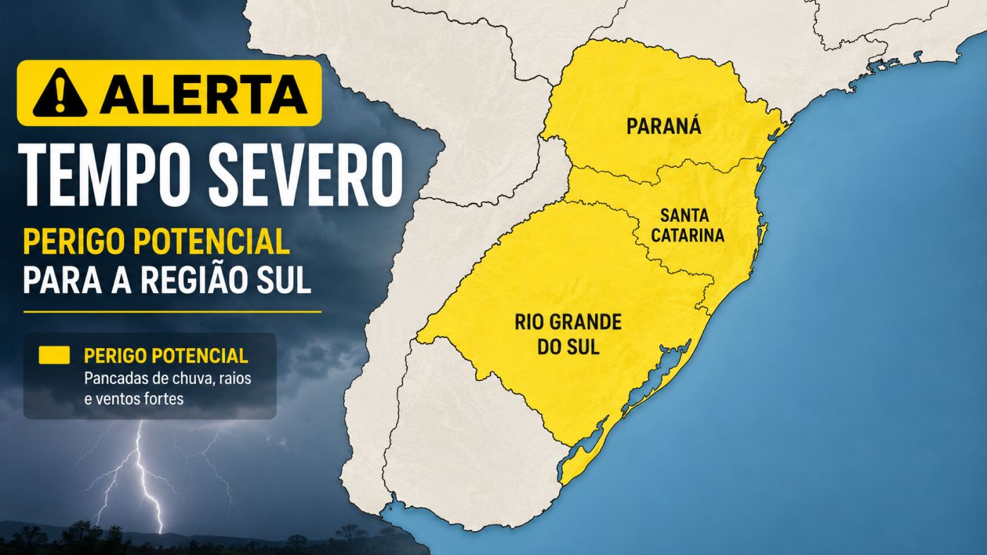 Região Sul tem alerta para tempestade com chuva, vento e risco de granizo nesta sexta-feira.
