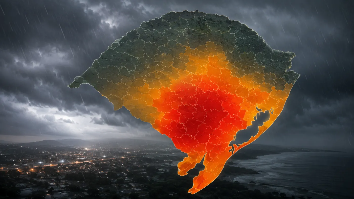 Tempestades podem provocar chuva intensa, ventos fortes e queda de granizo no estado.