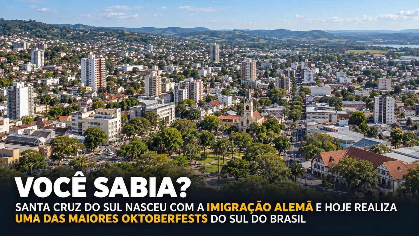 Vista de Santa Cruz do Sul, no Vale do Rio Pardo, município marcado pela imigração alemã e pela Oktoberfest. Foto: Prefeitura de Santa Cruz do Sul.