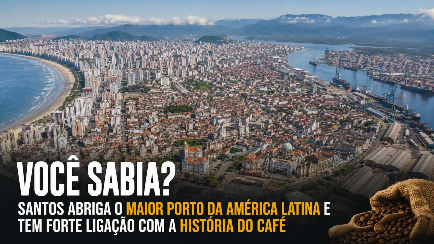 Vista aérea de Santos, no litoral de São Paulo, com a área urbana e o complexo portuário. Foto: Prefeitura de Santos/Divulgação