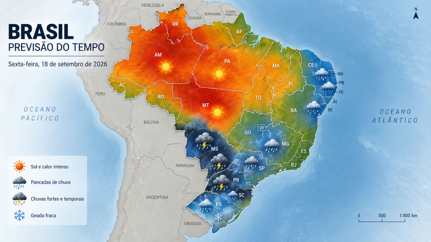 Mudança no padrão atmosférico deve favorecer o retorno das chuvas e tempestades ao Sul do Brasil nesta sexta-feira (18),