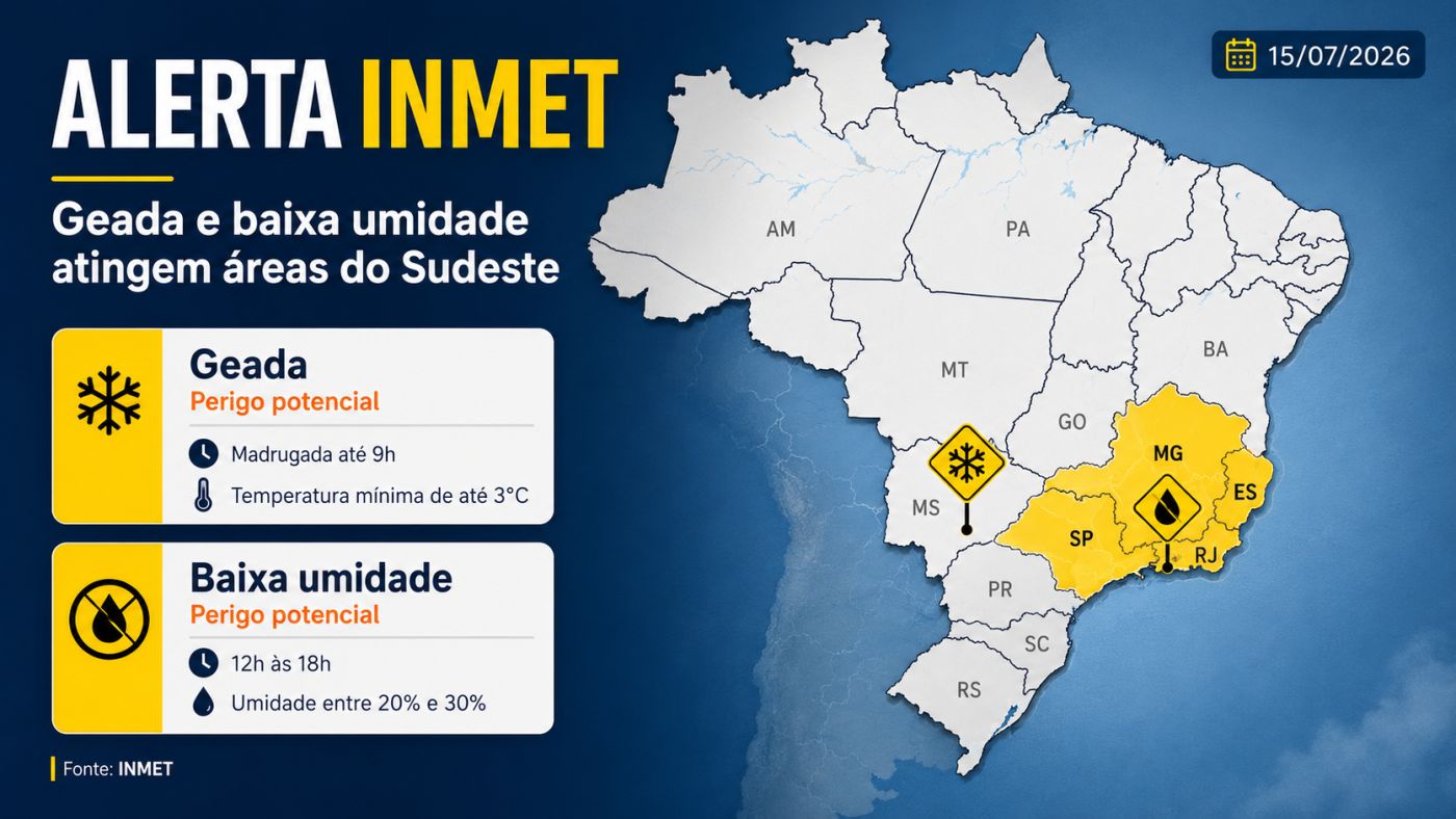 Inmet alerta para geada e baixa umidade no Sudeste — Foto: Reprodução/Inmet