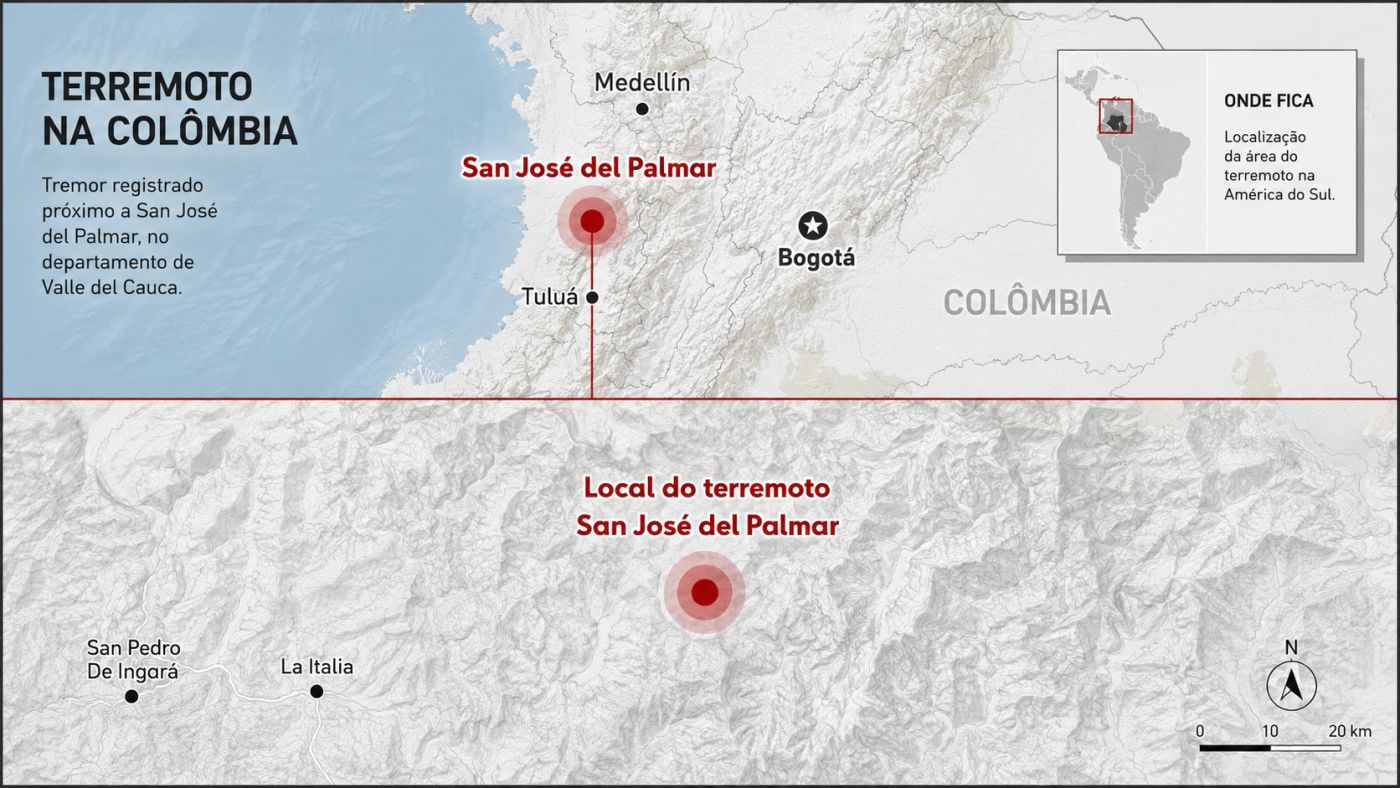 Forte terremoto de magnitude 7,4 atingiu a Colômbia nesta segunda-feira (10) e foi sentido em várias cidades. Foto: imagem