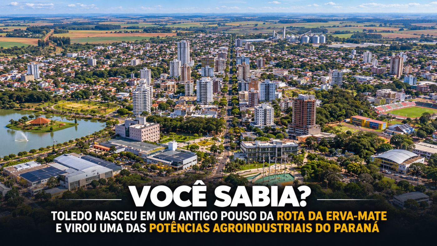 Vista de Toledo, no Oeste do Paraná, município que cresceu com a colonização e se tornou importante polo agroindustrial.