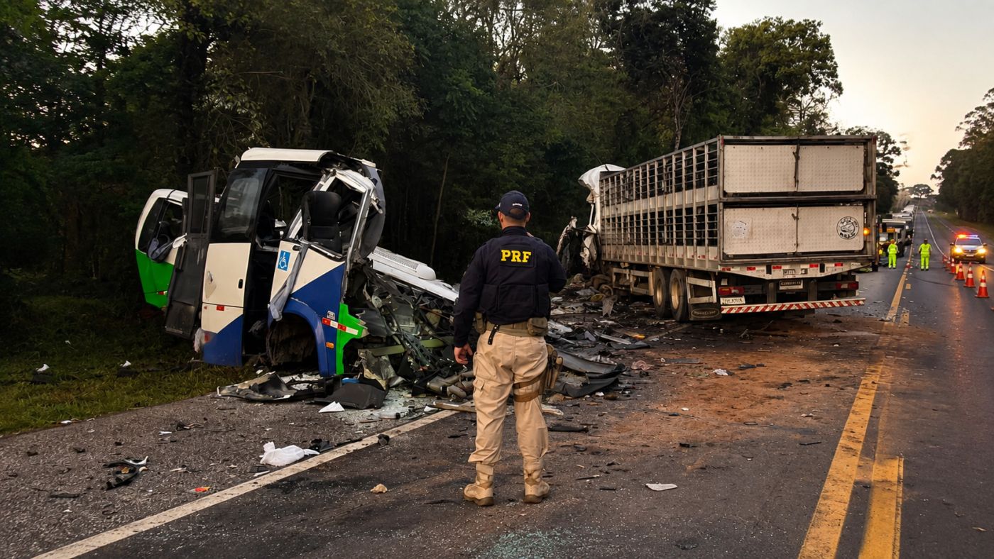 Colisão entre carreta e micro-ônibus da Saúde de Imbituva deixou 23 mortos na BR-373, em Ipiranga, nos Campos Gerais.