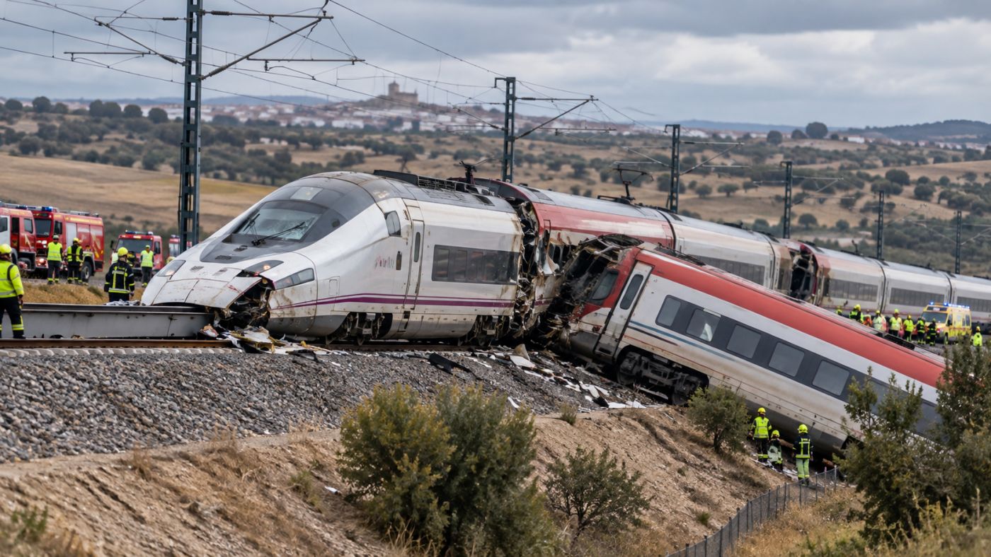 Imagem ilustrativa gerada por inteligência artificial representa a colisão entre dois trens de alta velocidade na Espanha,