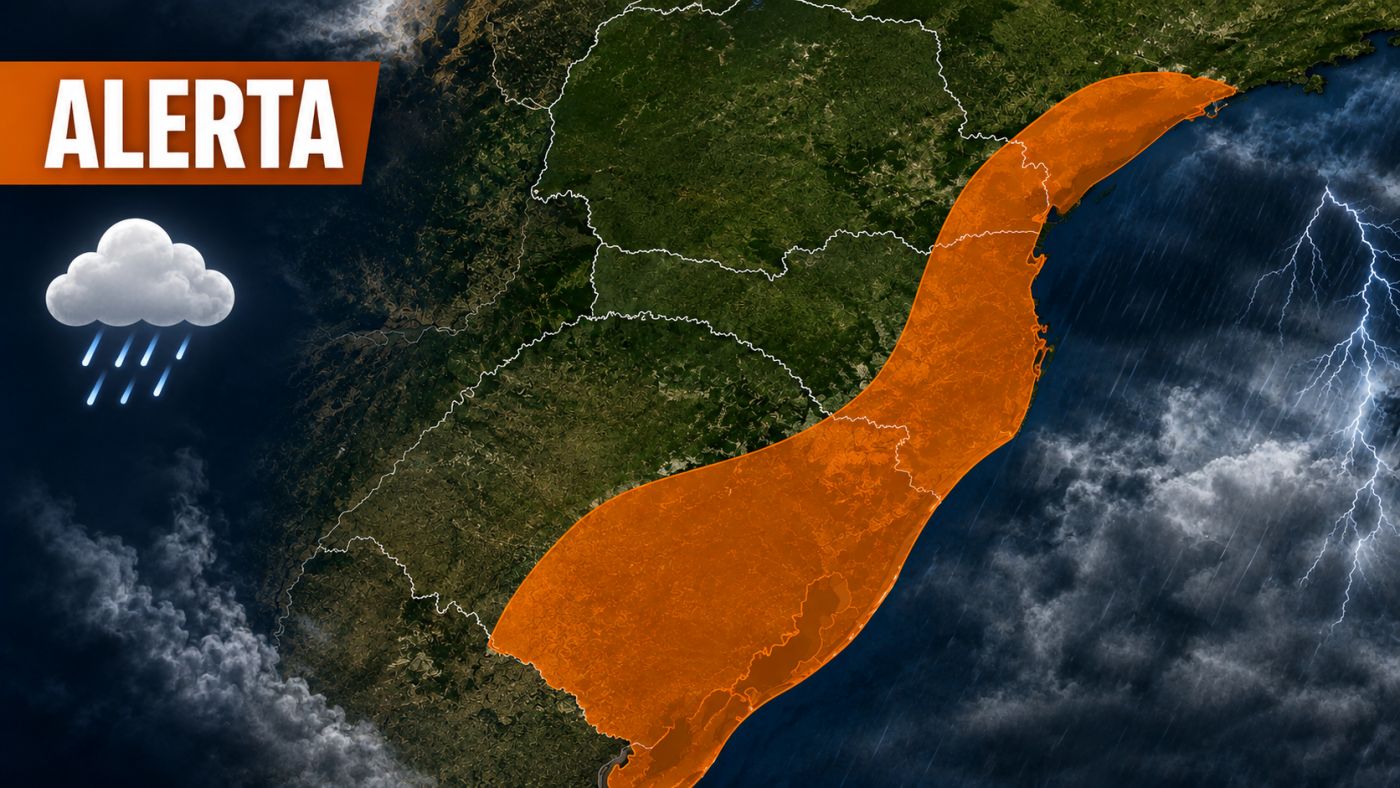 Mapa mostra as áreas sob alerta meteorológico na Região Sul do Brasil. Imagem: Reprodução/INMET.
