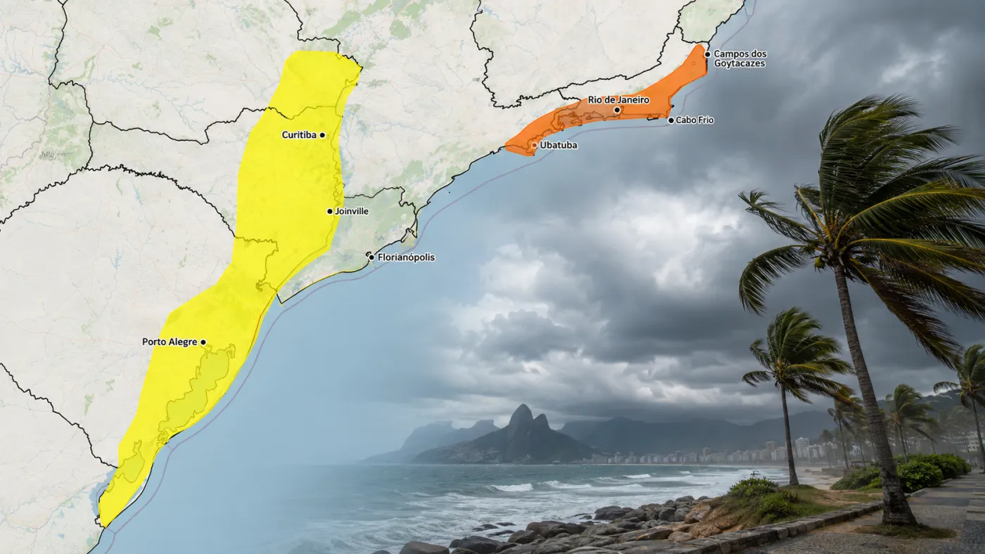 Mapas do INMET mostram as áreas sob alertas amarelo e laranja de vendaval para sexta-feira (21).