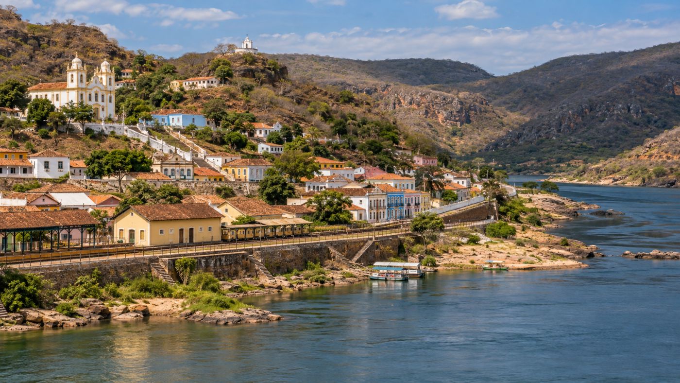 Piranhas, no sertão de Alagoas, preserva um conjunto histórico de casas coloridas distribuídas entre os morros às margens